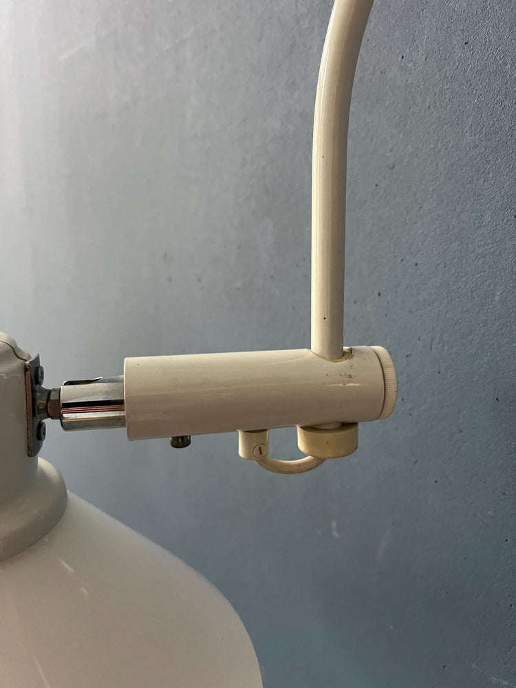 White Mid Century Anvia Arc Wall Lamp with Opaline Glass Shade
