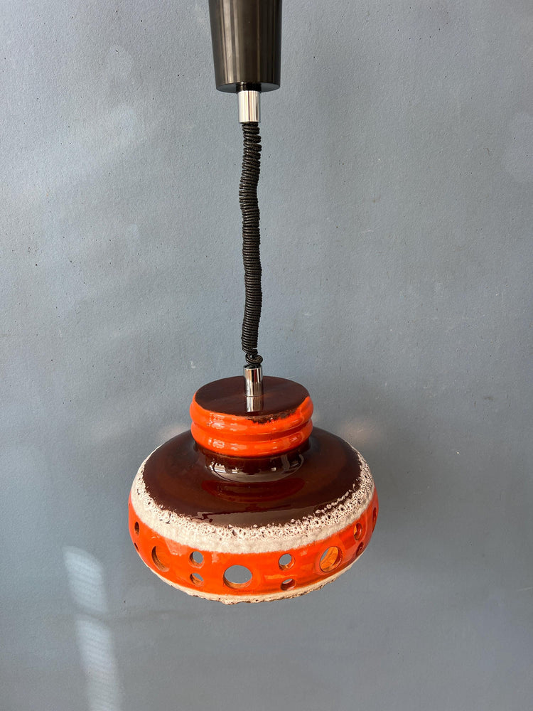 Orange Mid Century West Germany Ceramic Pendant Lamp