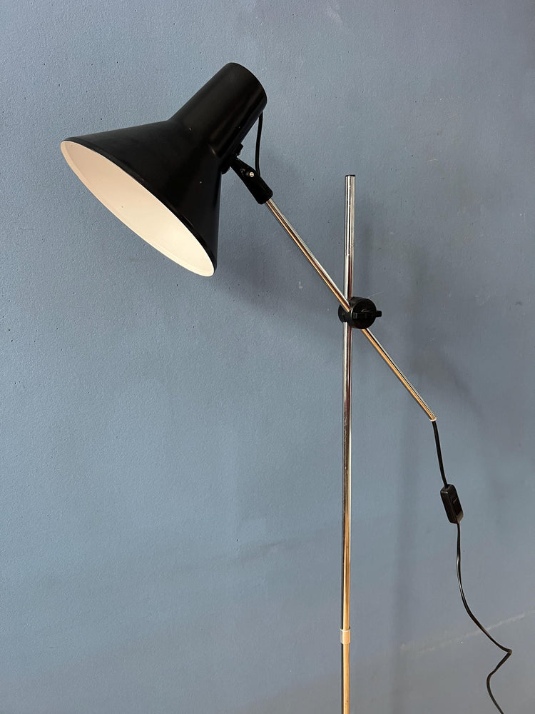 Vintage Adjustable Black Floor Lamp in Style of Hoogervorst
