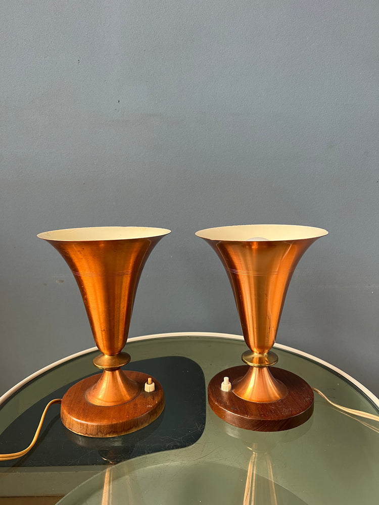 Set (2) of Danish Trumpet Uplighter Copper Desk Lamps
