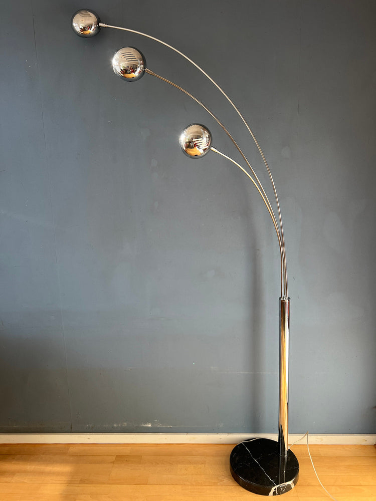 Chrome Three Finger 80s Arc Floor Lamp