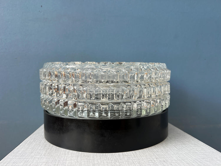 Mid Century Patterned Glass Flush Mount Ceiling Lamp