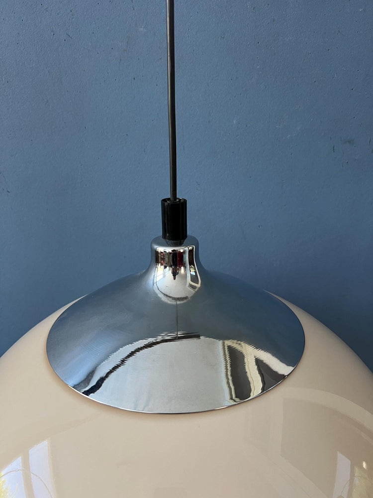 Acrylic Glass Beige Mushroom Pendant Lamp with Chrome Top Cap