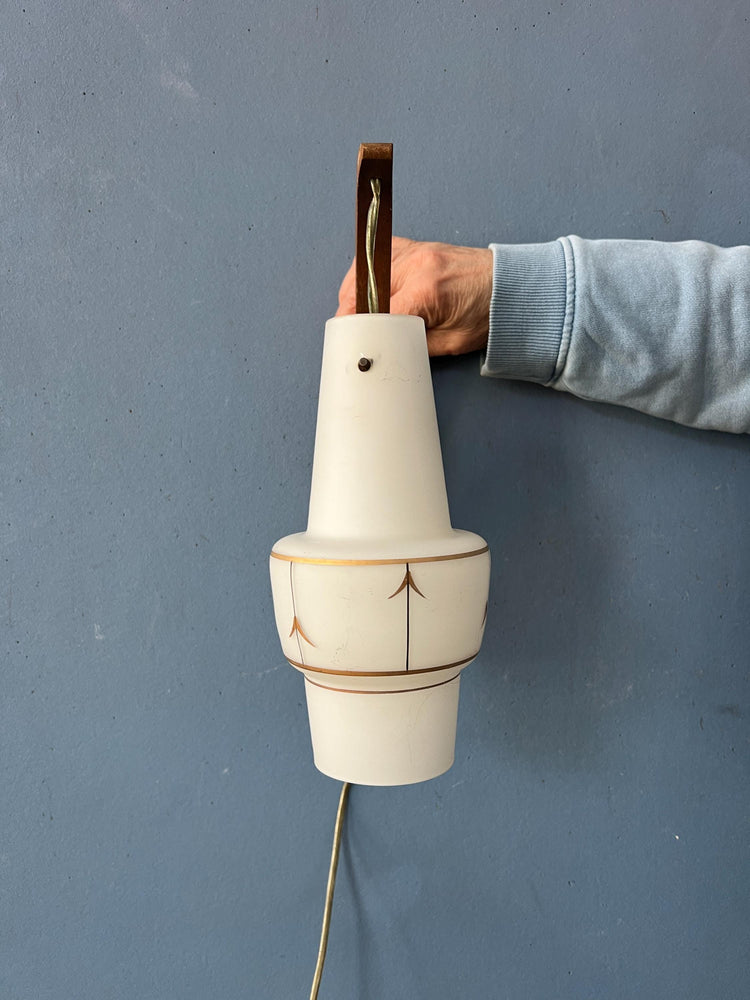 Scandinavian Opaline Glass Teak Wood Rod Wall Lamp