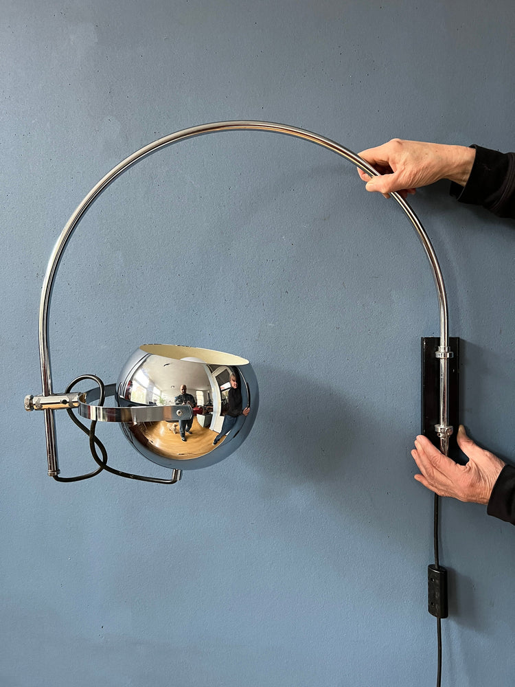 Mid Century Chrome Herda Eyeball Wall Light | Space Age Arc Lamp | 70s Light Fixture