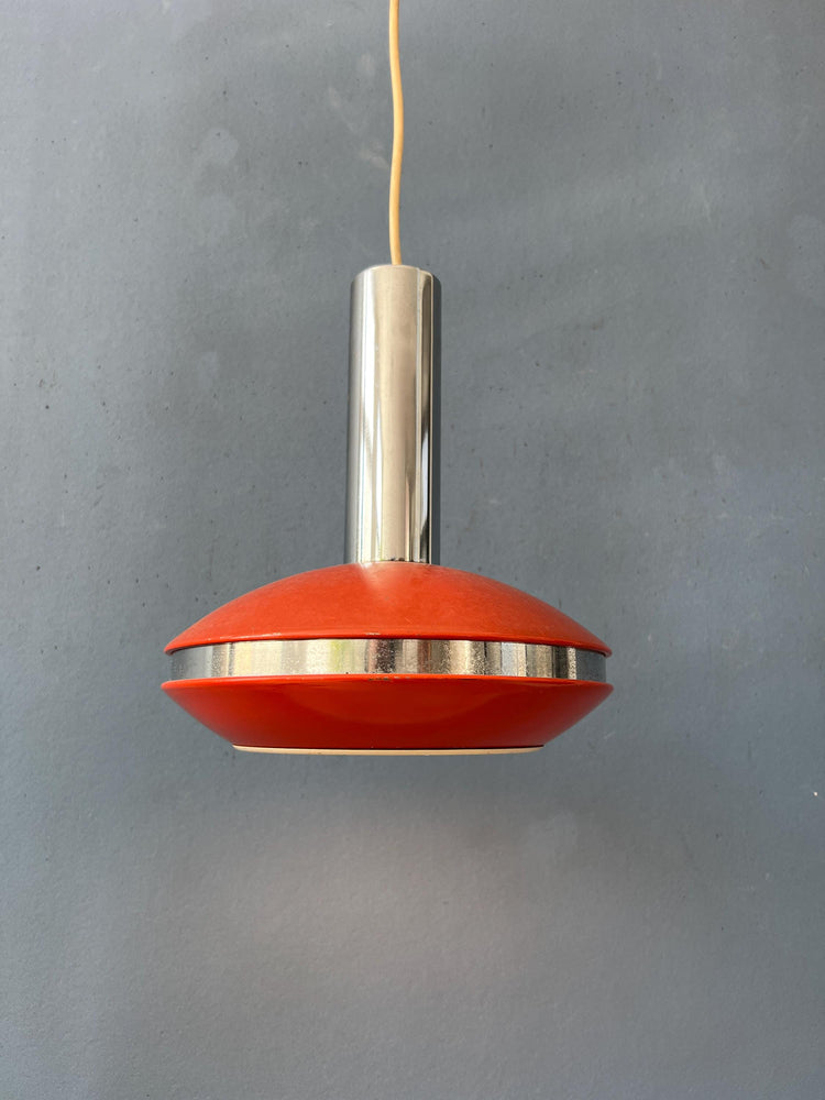 Small Red and Chrome Space Age Pendant Lamp