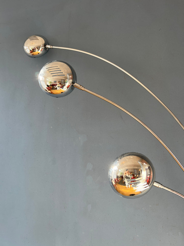 Chrome Three Finger 80s Arc Floor Lamp
