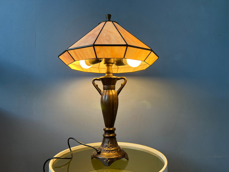 Purple Tiffany Art Deco Stained Glass Table Lamp