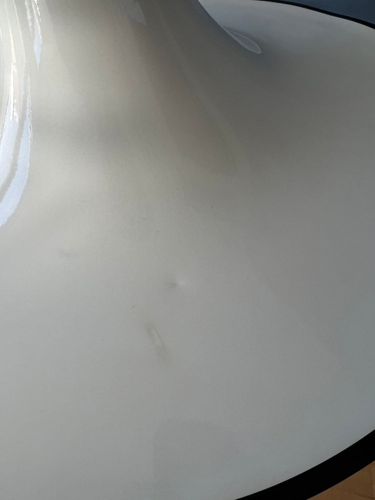 Metal Mid Century White Space Age Witch Hat Pendant Lamp with Black Decorative Elements