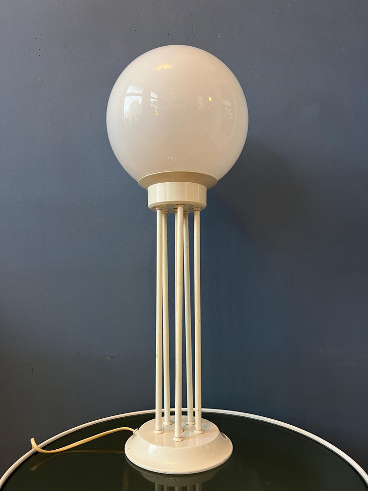 White Space Age Desk Lamp with Opaline Glass Shade by Woja Holland