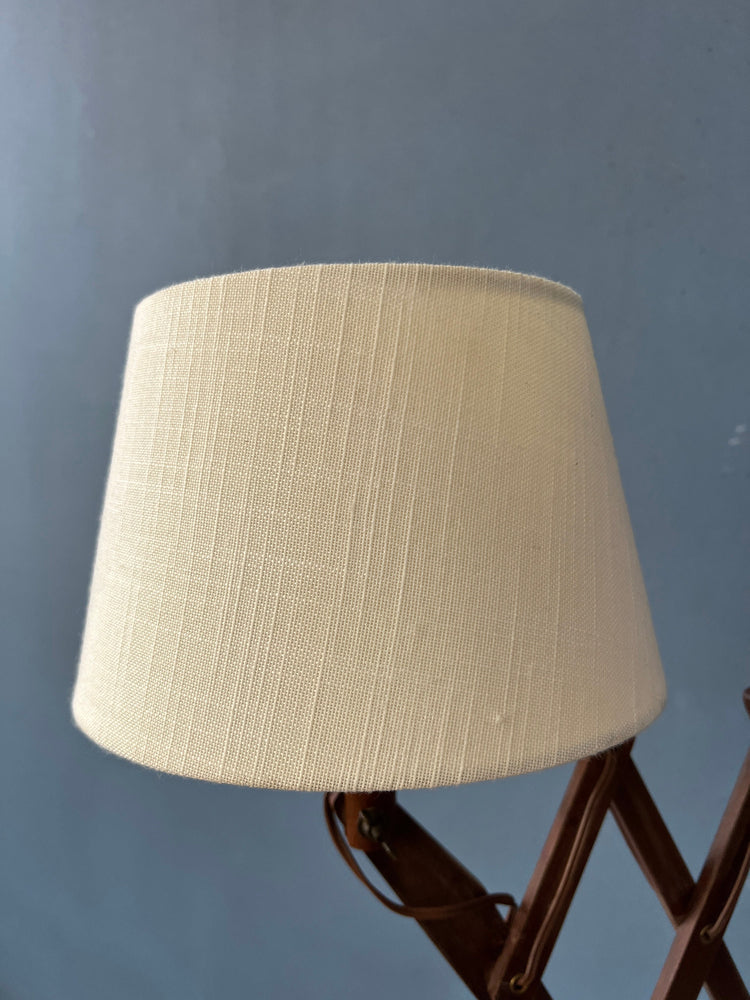 Mid Century Wooden Scissor Wall Lamp with Beige Shade