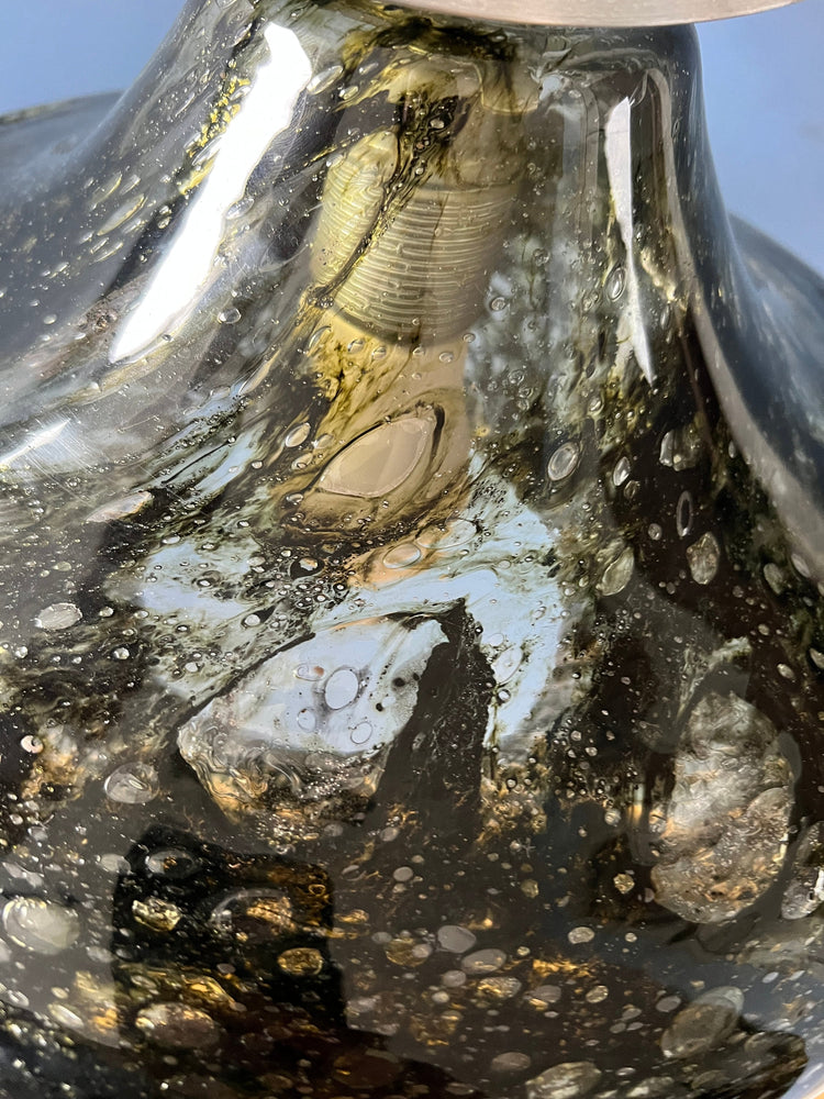 Mid Century Doria Leuchten Black Glass Pendant Lamp - Space Age Hanging Lamp - 70s Glass Light Fixture