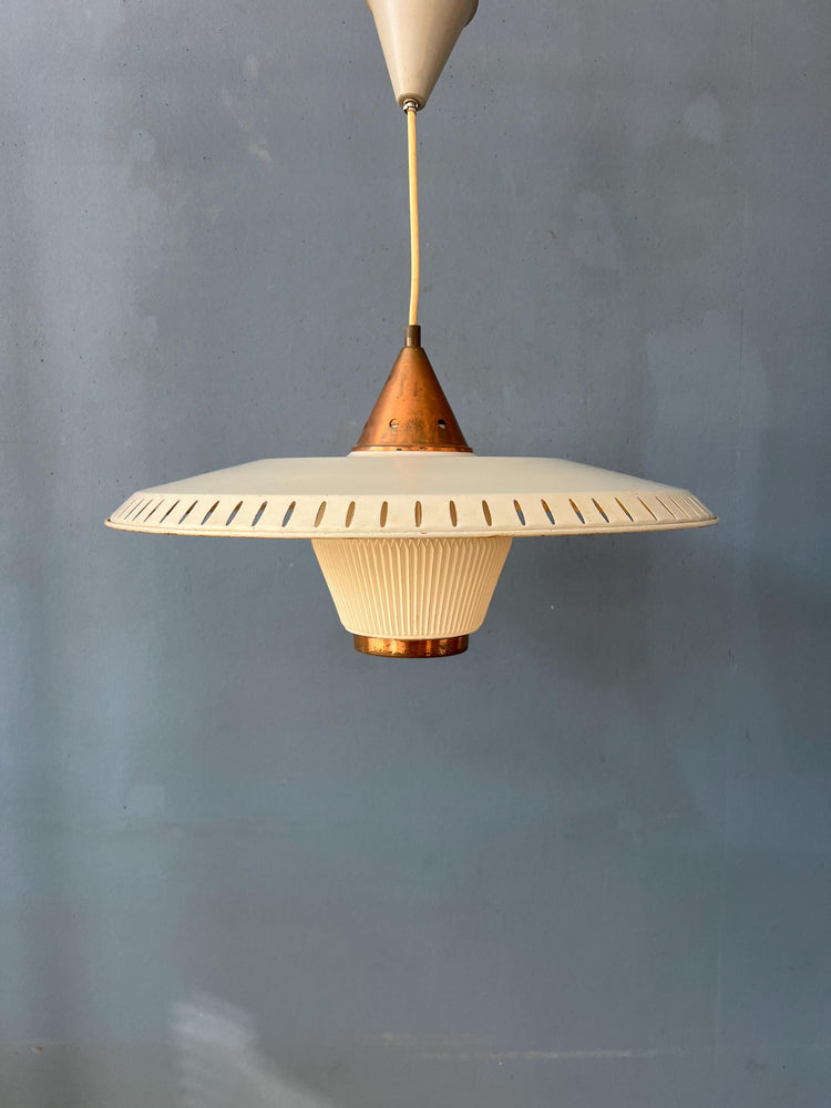 Vintage Louis Kalff Enamel Opaline Glass Pendant Lamp