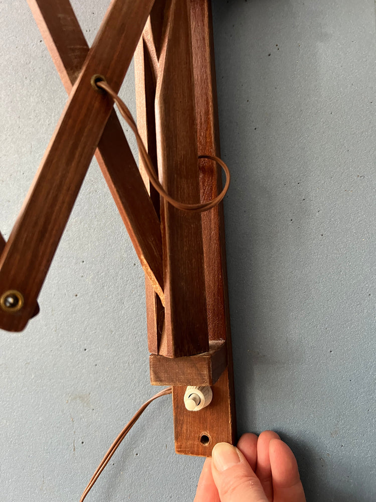 Mid Century Wooden Scissor Wall Lamp with Beige Shade