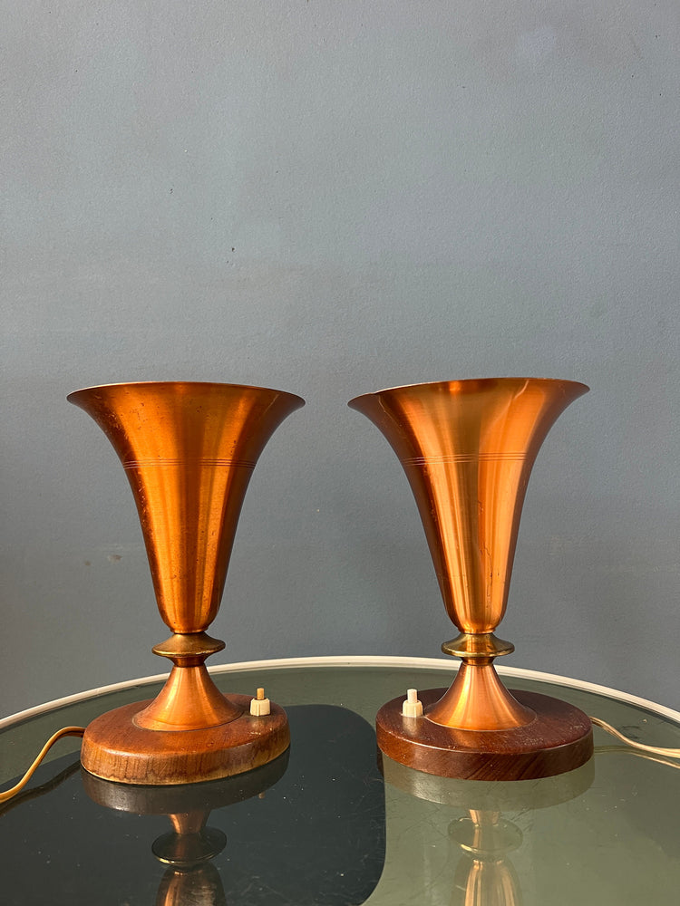 Set (2) of Danish Trumpet Uplighter Copper Desk Lamps
