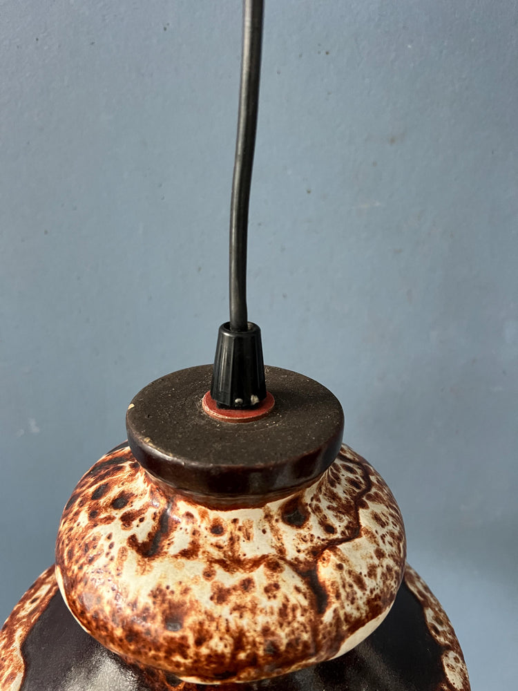 Brown and Beige West Germany Ceramic Fat Lava Pendant Lamp