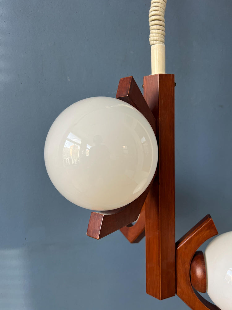 Brown Mid Century Bony Pendant Lamp with Opaline Glass Shades