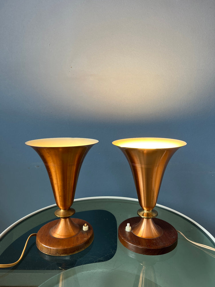 Set (2) of Danish Trumpet Uplighter Copper Desk Lamps