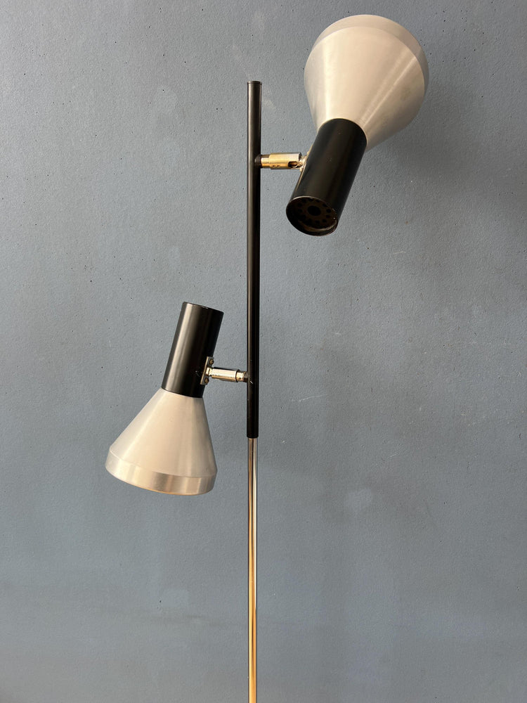 Vintage Black Mid Century Floor Lamp with Two Aluminum Spots