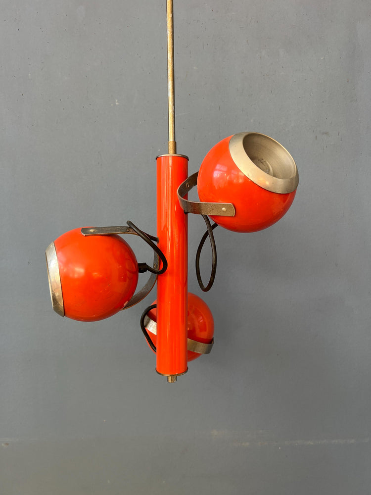 Vintage Red Space Age Pendant Lamp with Three Eyeball Shades