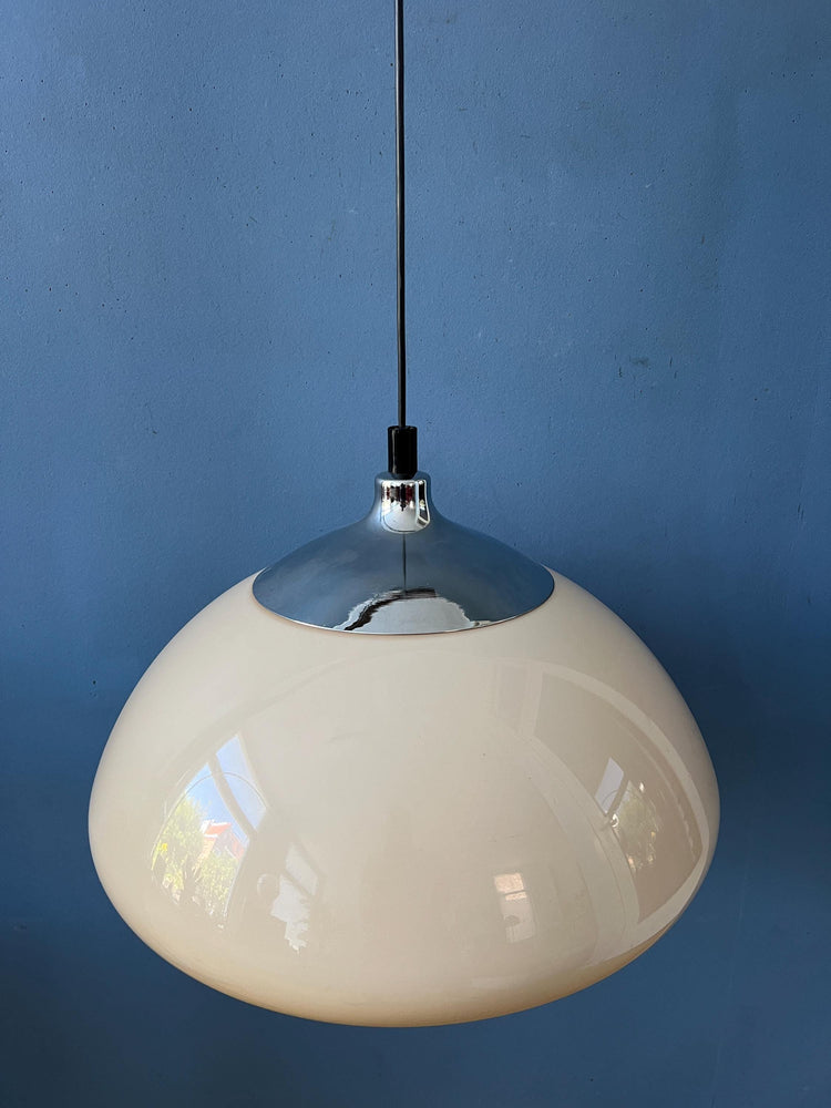Acrylic Glass Beige Mushroom Pendant Lamp with Chrome Top Cap