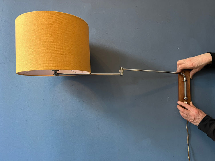 Mid Century Swing Arm Wall Lamp with Yellow Shade