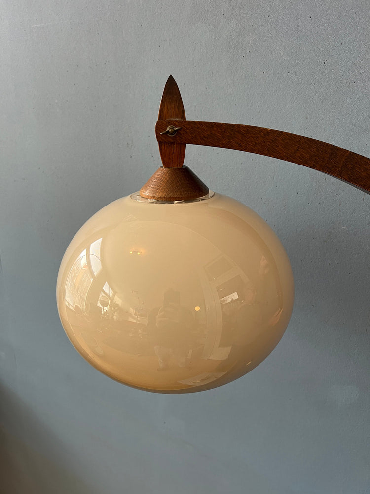 Mid Century Teak Wood Boomrang Wall Lamp with Mushroom Shade