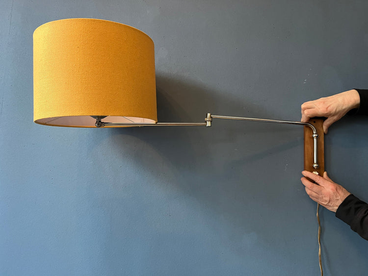Mid Century Swing Arm Wall Lamp with Yellow Shade