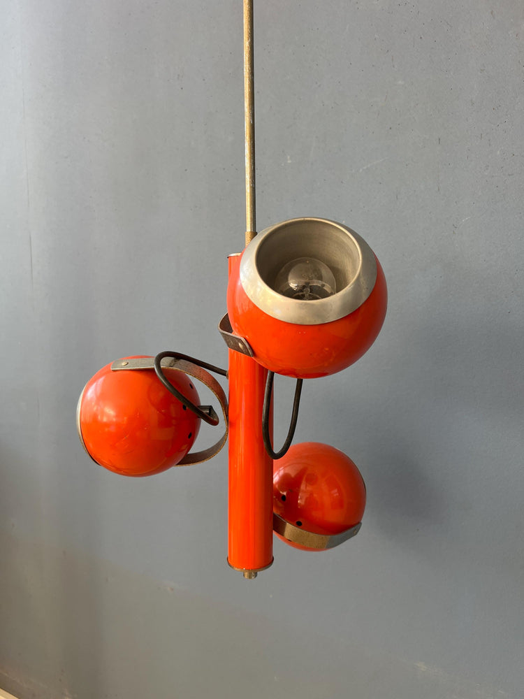 Vintage Red Space Age Pendant Lamp with Three Eyeball Shades