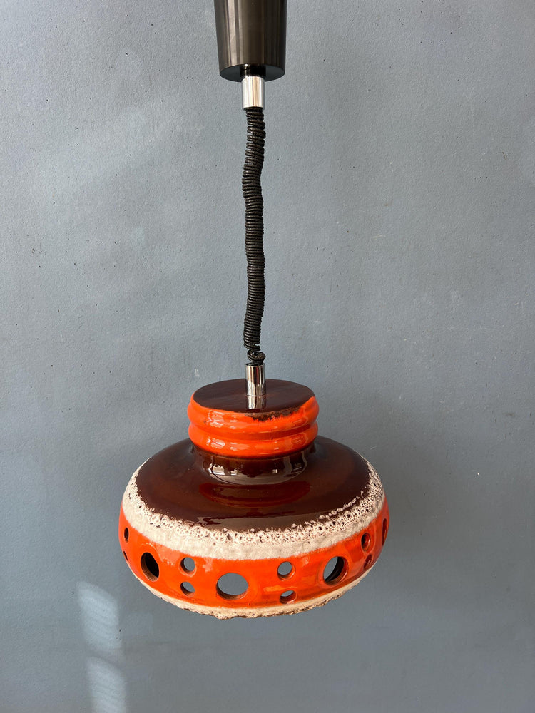 Orange Mid Century West Germany Ceramic Pendant Lamp