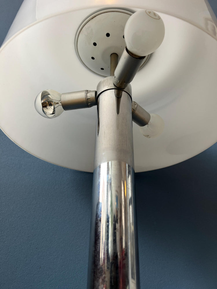 Chrome Space Age Table Lamp with White Plexiglass Mushroom Shade