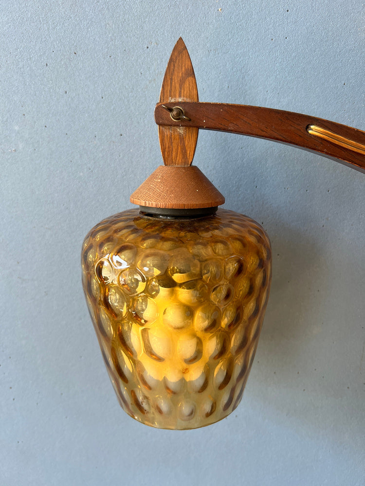 Mid Century Teak Wall Lamp - Glass Wall Light - Adjustable Sconce