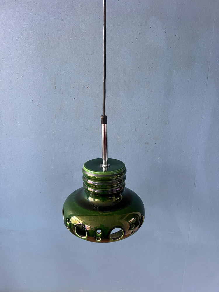 Mid Century Green Ceramic Pendant Light - West Germany Hanging Lamp