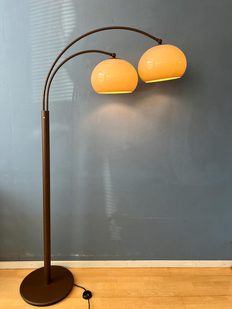 Vintage Brown Dijkstra Double Arc Mushroom Floor Lamp