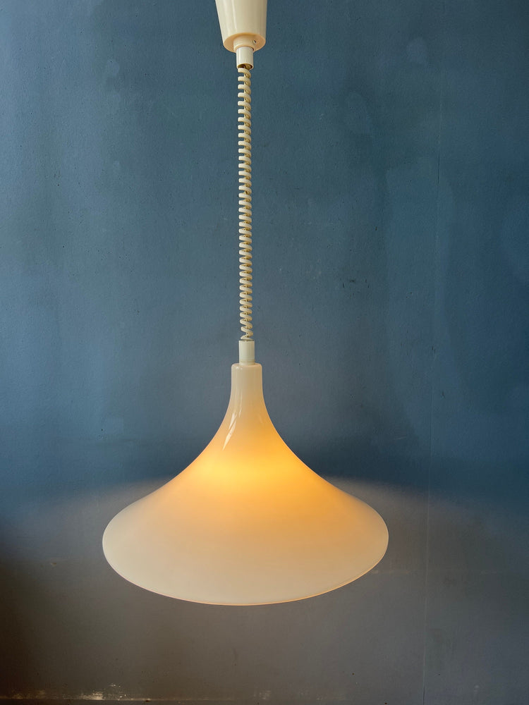 Mid Century White Space Age Witch Hat Pendant Lamp