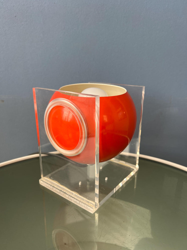 Small Orange Mid Century Perspex Space Age Eyeball Table Lamp