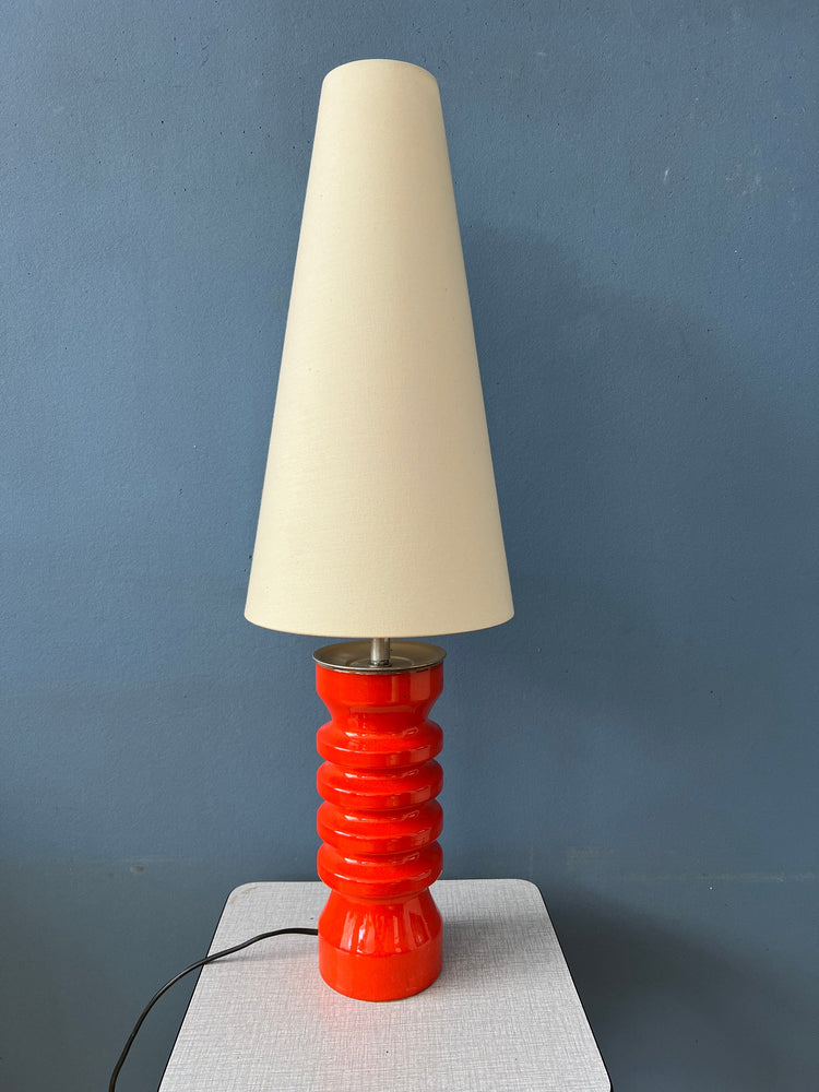 Large Red Space Age Flower Ceramic Mid Century Table Lamp