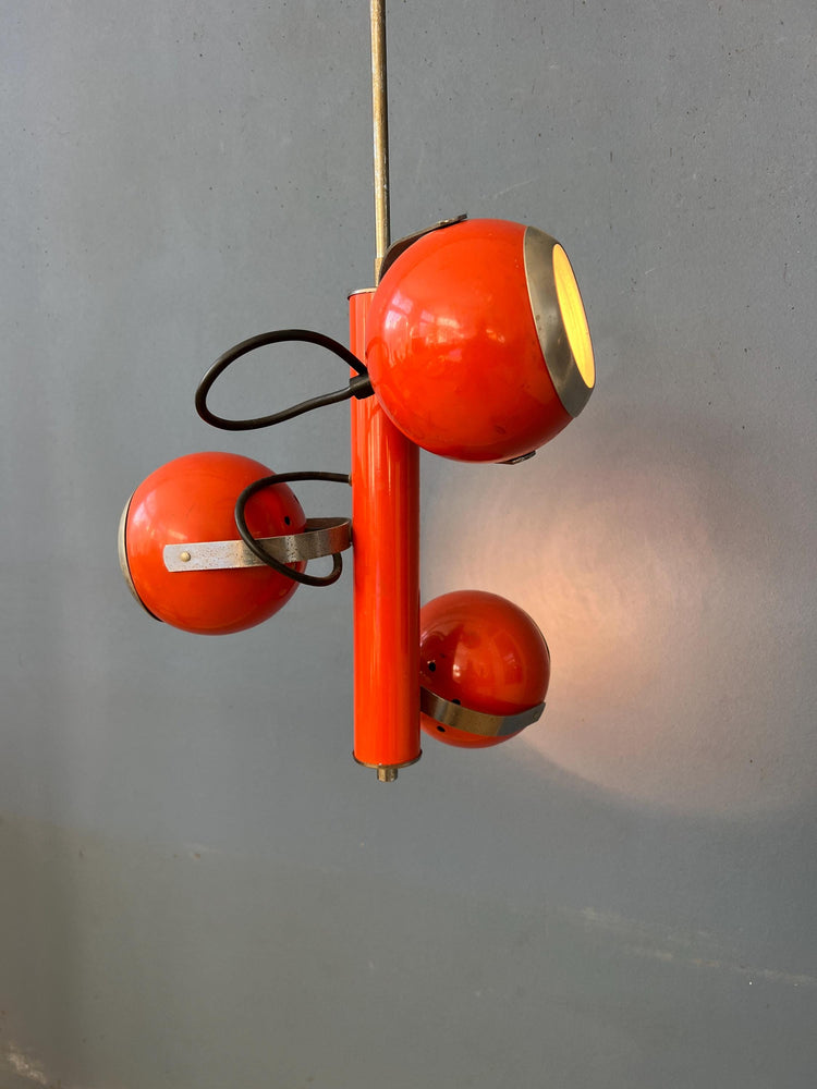 Vintage Red Space Age Pendant Lamp with Three Eyeball Shades