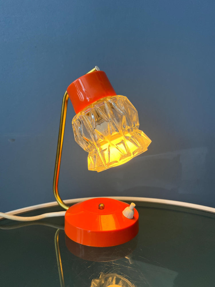 Small Orange Desk Lamp With Clear Crystal Glass Shade