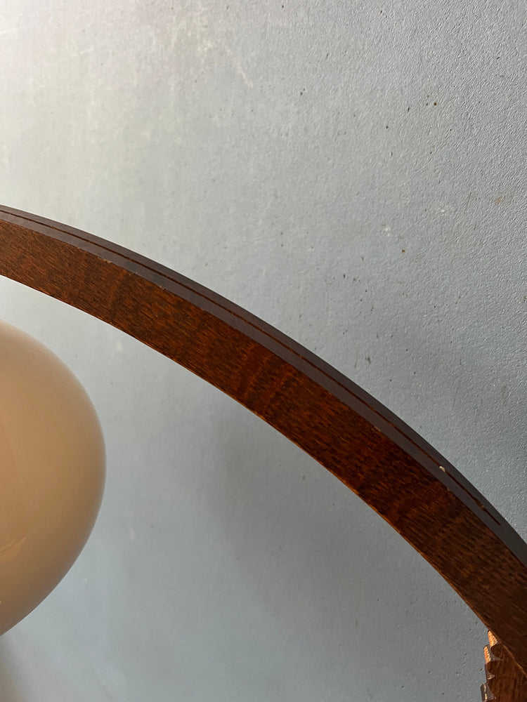 Mid Century Teak Wood Boomrang Wall Lamp with Mushroom Shade