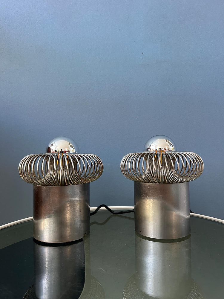 70s Philippe Rogier Steel Table Lamps for Galerie Oxar