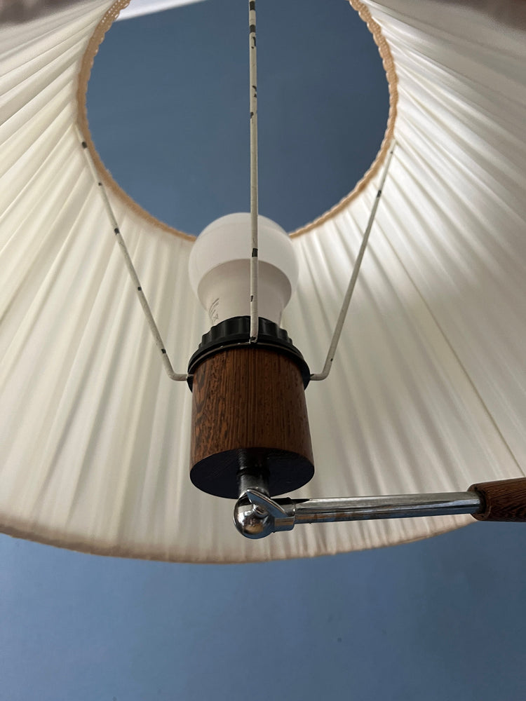 Vintage Teak Wood Mid Century Swing Arm Wall Lamp with Textile Shade