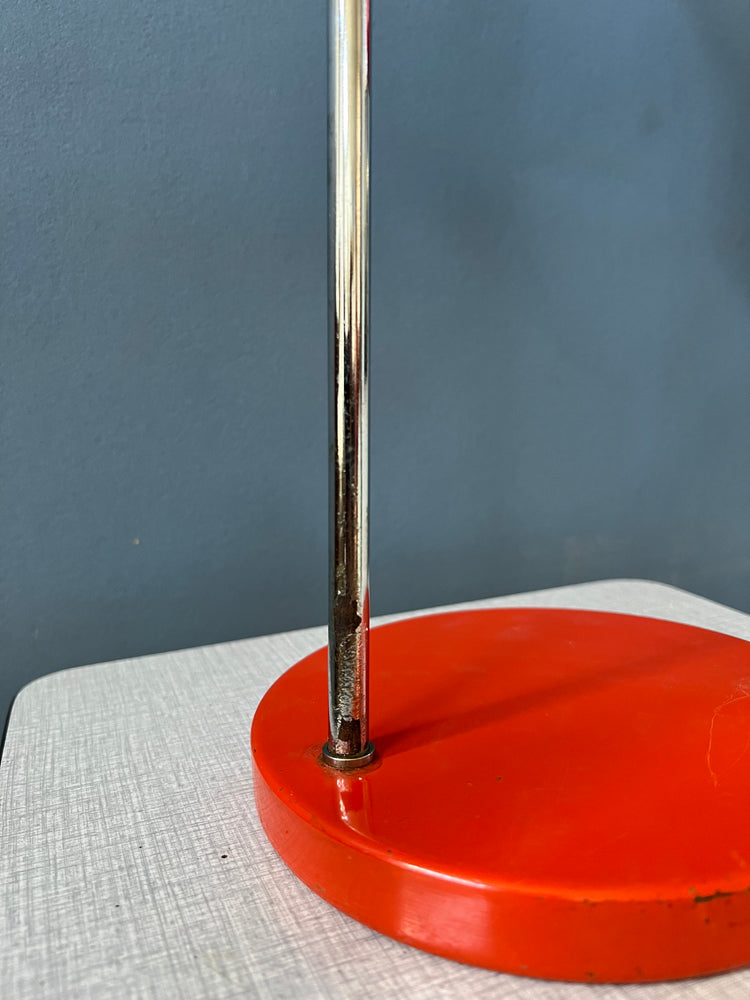 Red Mid Century Desk Lamp - Swing Arm Table Lamp - Chrome Space Age Light