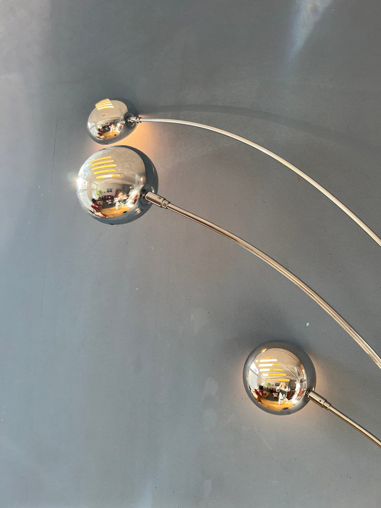 Chrome Three Finger 80s Arc Floor Lamp