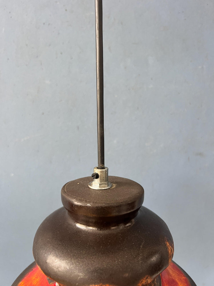 Red and Brown West Germany Ceramic Fat Lava Pendant Lamp
