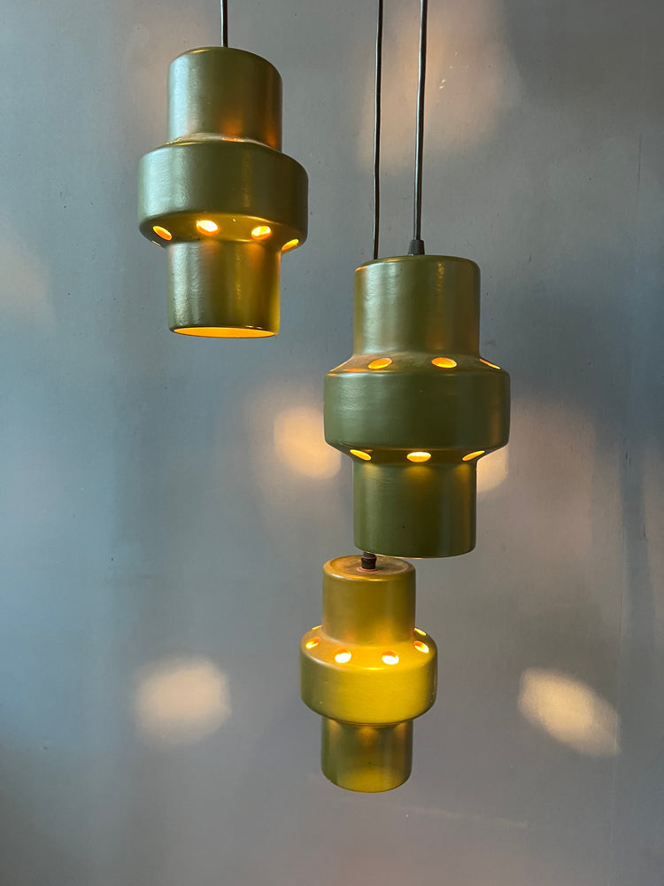 Green West Germany Ceramic Cascade Chandelier Lamp