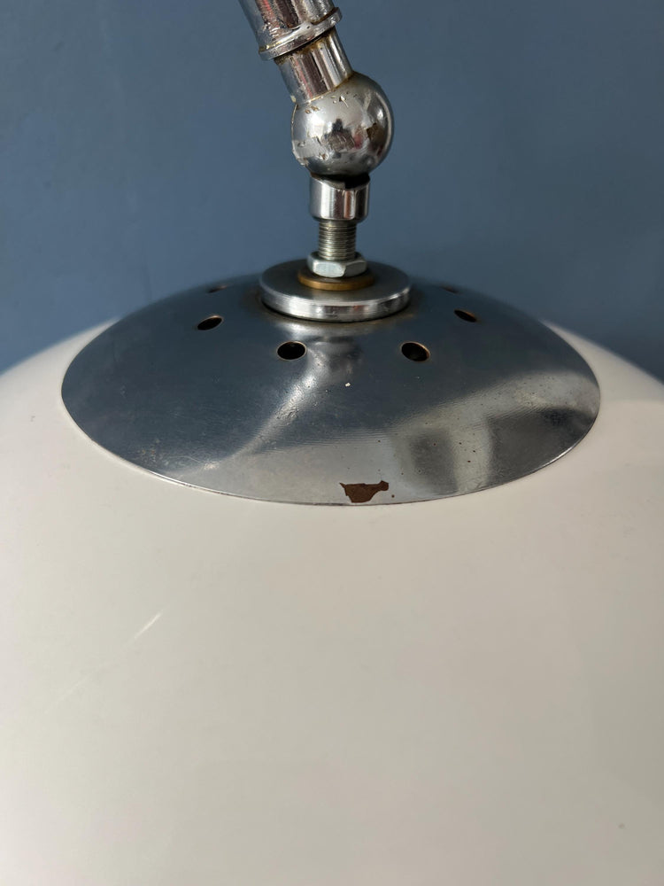 Vintage Guzzini Space Age Arc Floor Lamp with White Mushroom Shade and Marble Base