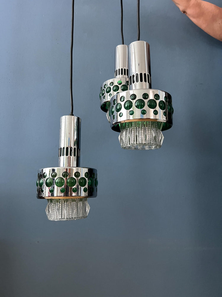 Green Vintage Space Age Massive Cascade Pendant Lamp