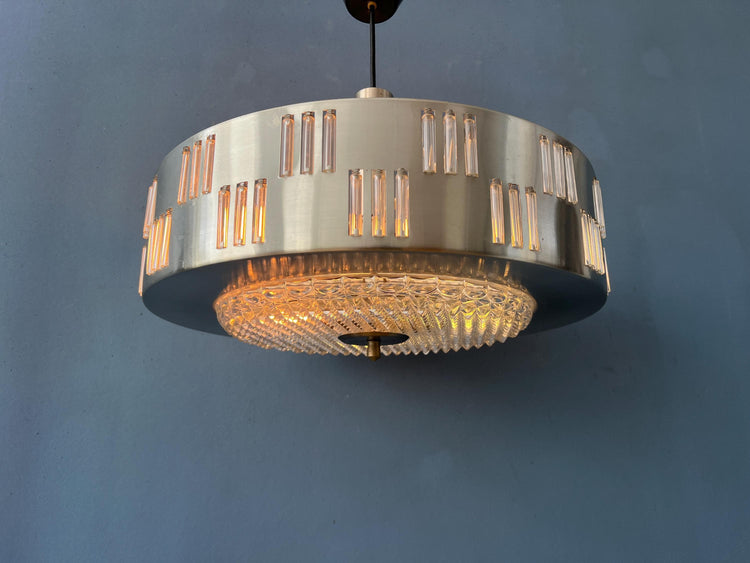 Mid Century UFO Pendant Lamp With Crystal Glass