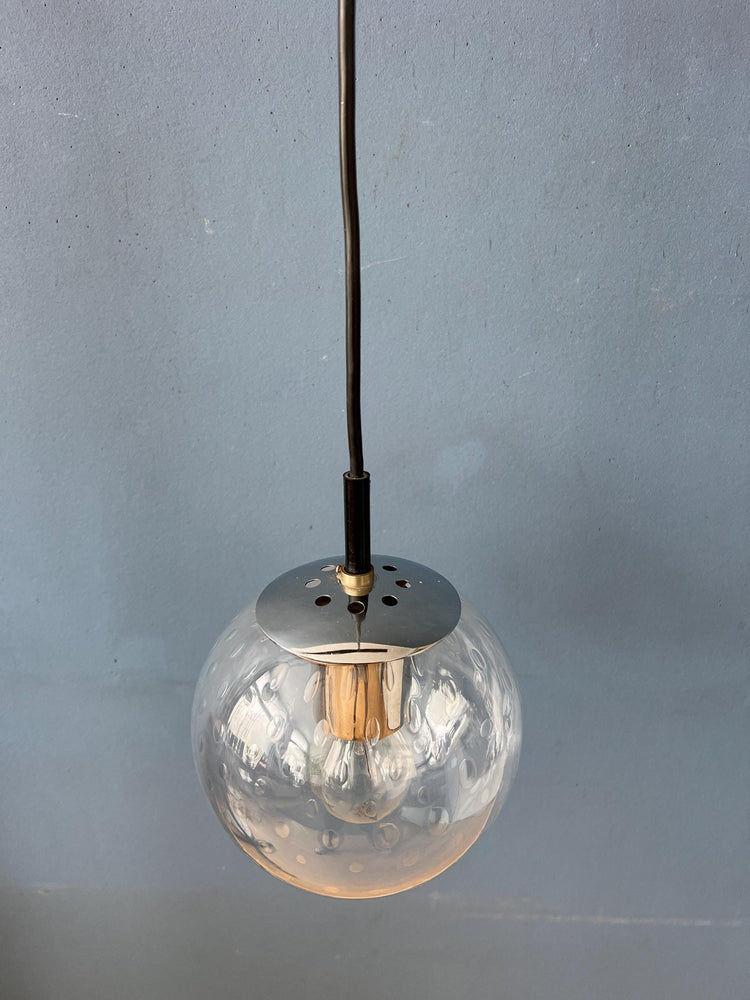 Vintage Small Raak Seeded Glass Hanging Lamp